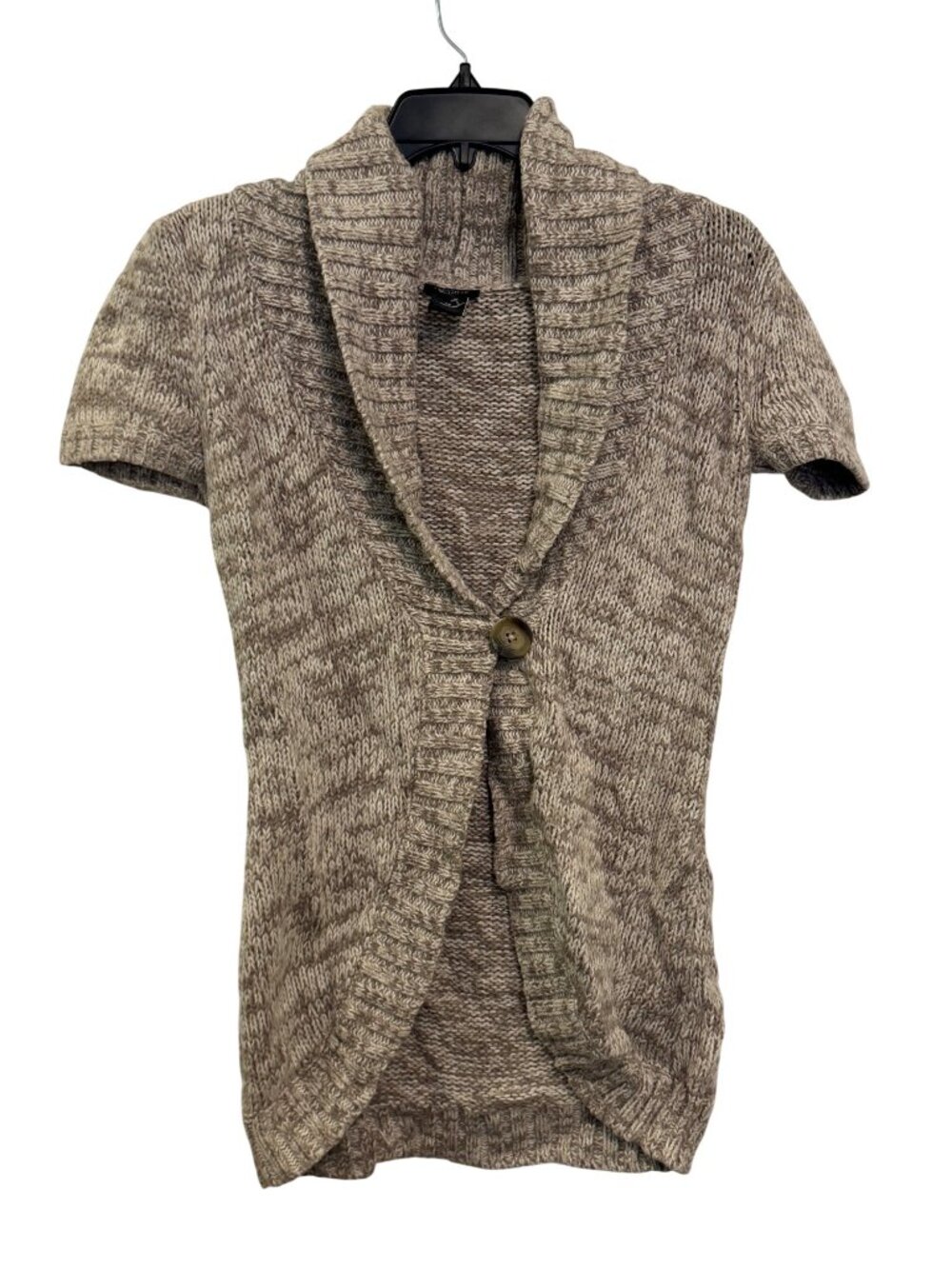 Ann Taylor XS Beige Button-Front Short Sleeve Knit Cardigan Sweater